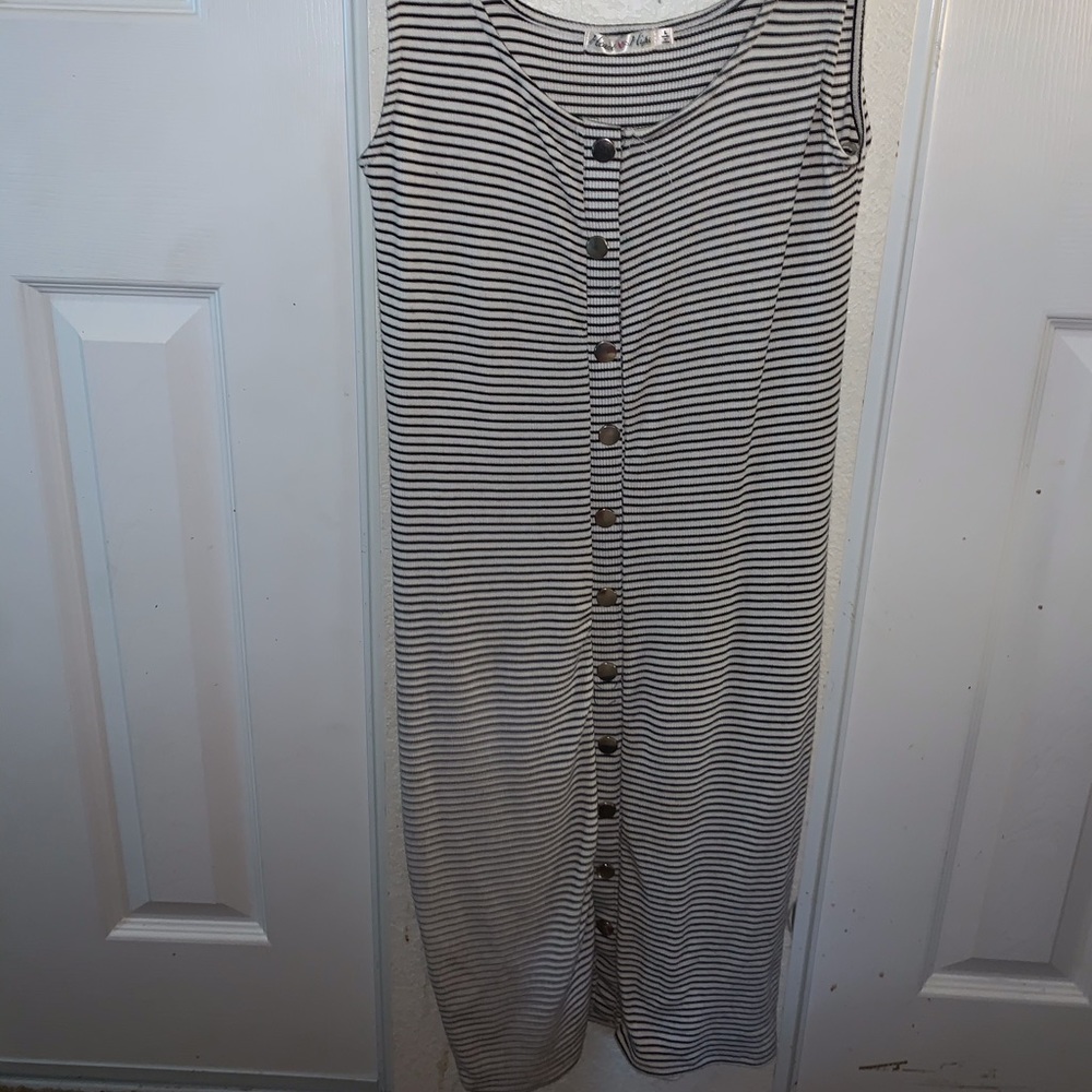 Black and white striped button down dress